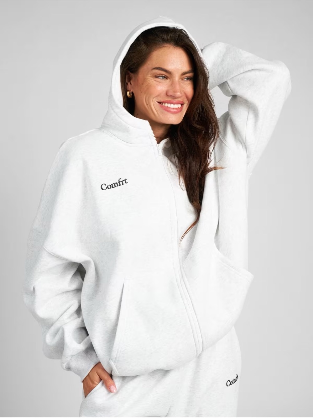 Comfrt Cloud Oversized Full Zip Hoodie Sweatshirt Gray Size Medium Soft